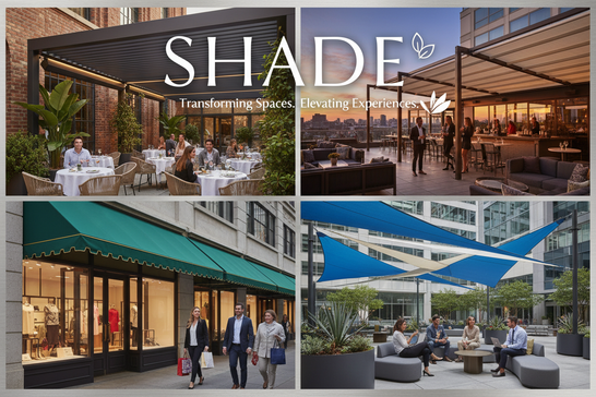 Professional maintenance of commercial outdoor shading - technician cleaning aluminum louvered pergola to extend lifespan and protect investment