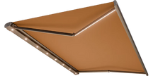 Brown retractable awning with LED lights on a white background
