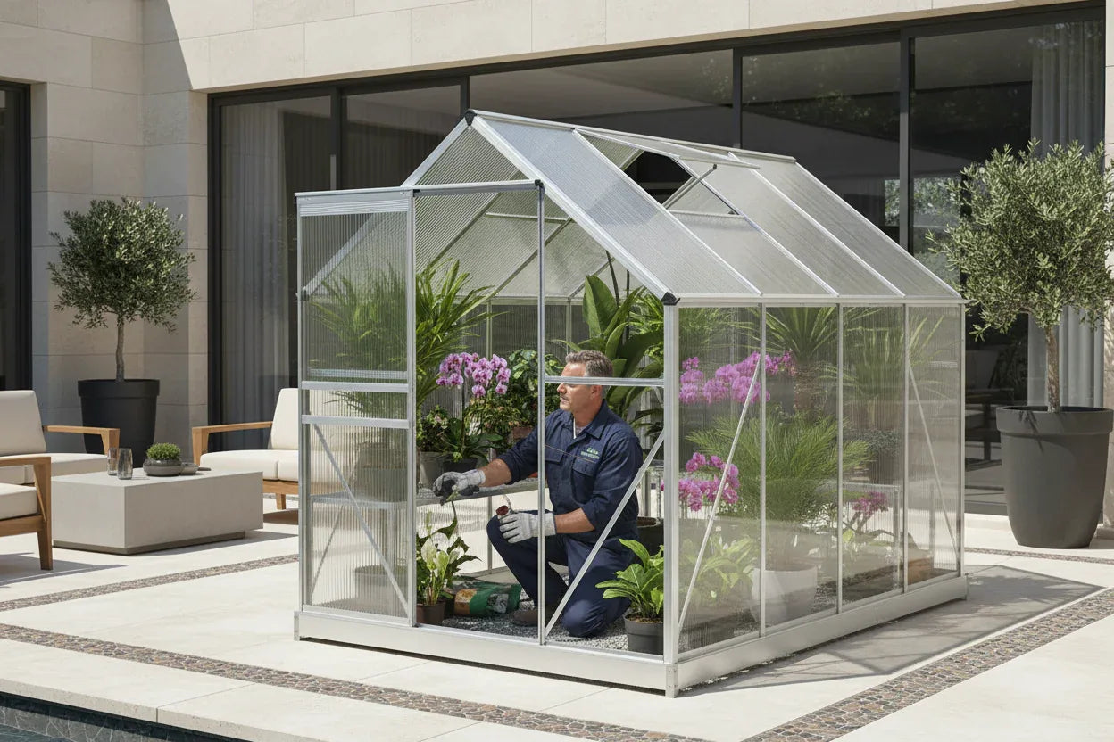 Garden Greenhouse - Aluminum Frame with PC Panels | Year-Round Growing Solution - Poly Sunshine Outdoors
