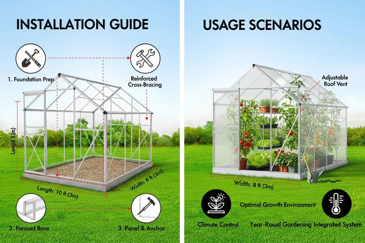 Garden Greenhouse - Aluminum Frame with PC Panels | Year-Round Growing Solution - Poly Sunshine Outdoors