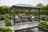 Waterproof hardtop gazebo performance demonstration during rain